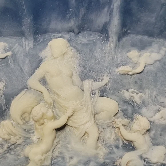 Vintage Blue Incolay Stone Soap Dish.. Venus And Cherubs On Shell - Picture 2 of 8